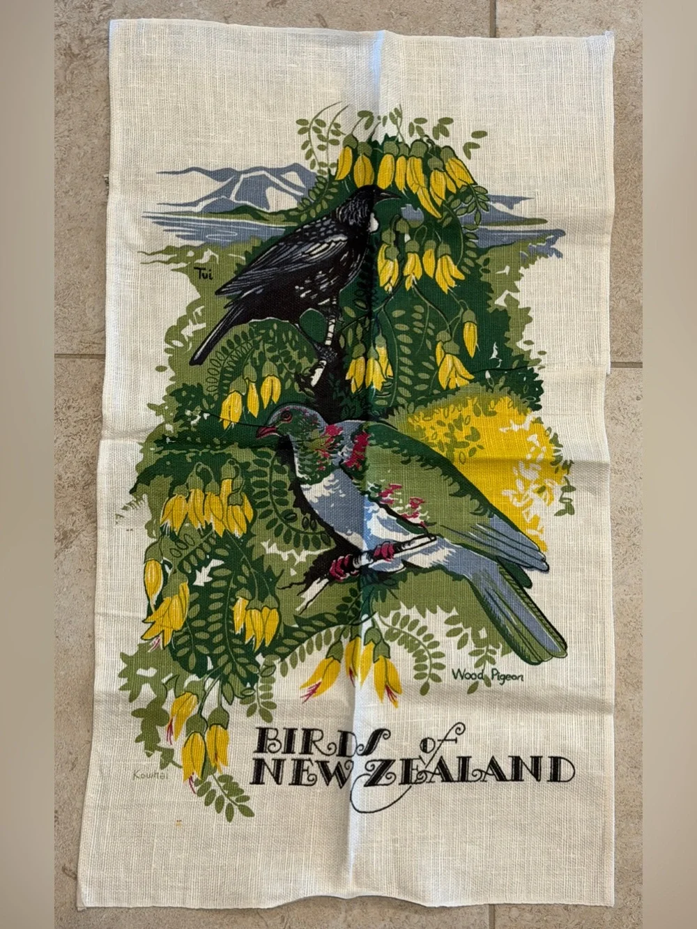 Vintage Birds of New Zealand Linen Tea Towel NEW